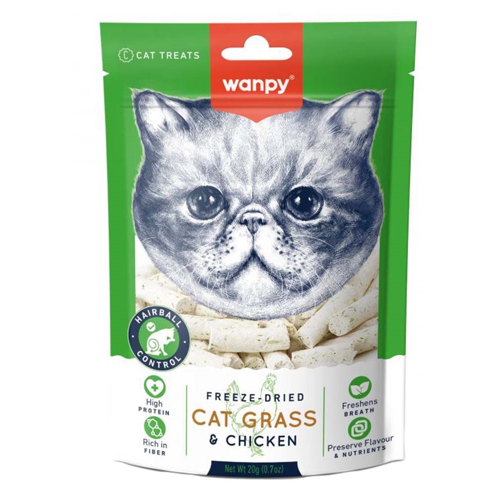 Wanpy Frysetørrede Kattegodbidder med Kylling & Kattegræs 20g