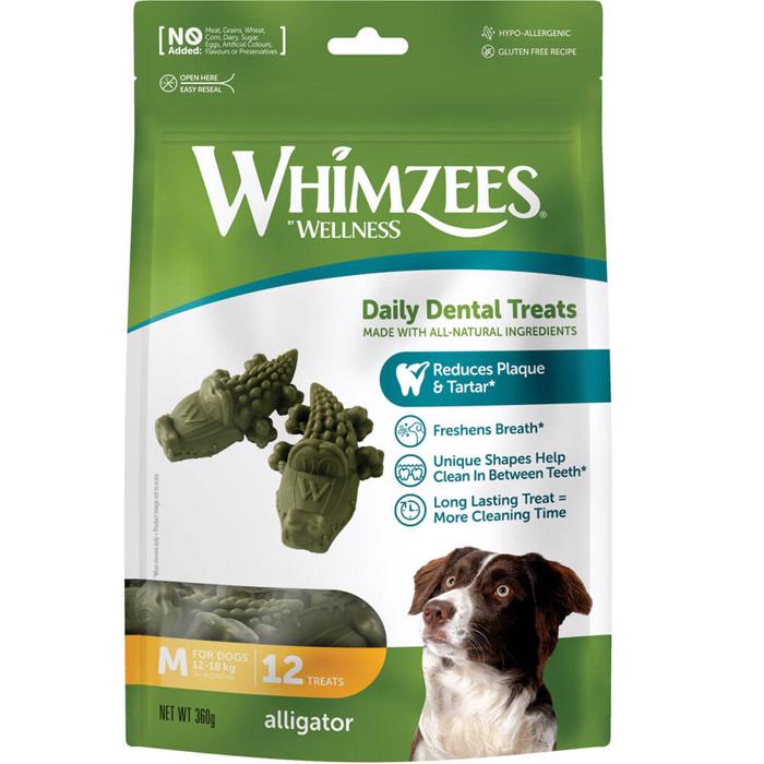 Whimzees Tyggeben Alligator MEDIUM Glutenfri Vegan 12stk Pose GREEN