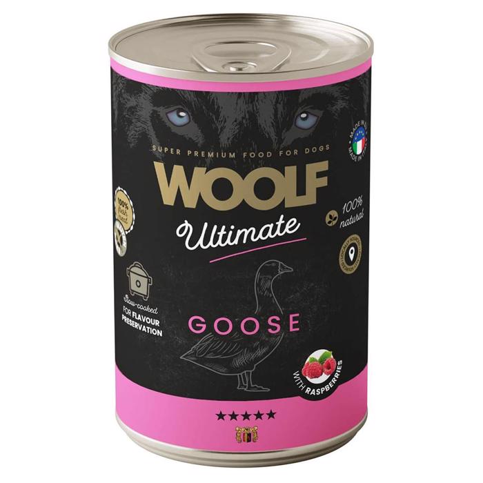 Woolf Ultimate Vådfoder til Hunden med Gås & Hindbær 400g