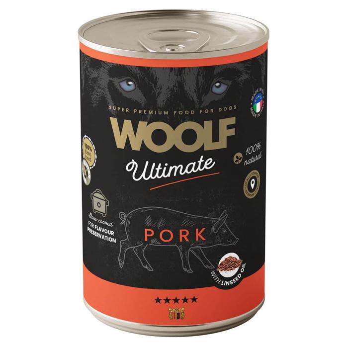 Woolf Ultimate Vådfoder til Hunden med Gris & Linolie 400g