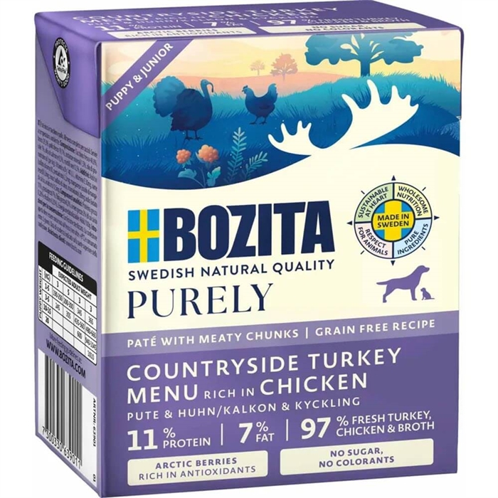 Bozita Purely Hvalpe Junior Pate Med Kødstykker Kalkun & Kylling 370g