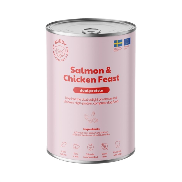 Buddy Vådfoder til Hund Salmon & Chicken Feast Duo Protein 65% Laks & Kylling 400g