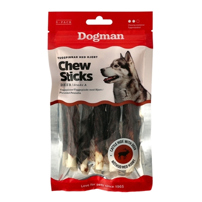 Dogman TUGG Tyggepinde Med Hjort Svøbt Omkring 5 stk SMALL