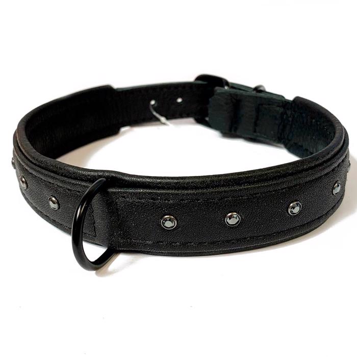 Læder Hundehalsbånd Håndsyet Design Black Stones