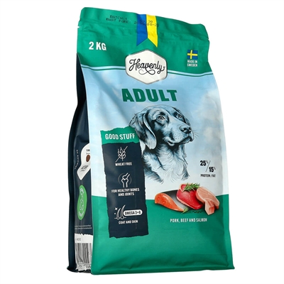 Heavenly Adult Kornfrit Hundefoder Pork, Beef & Salmon 2kg