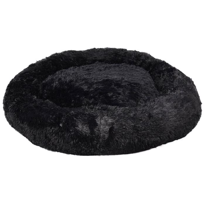 Krems Donut Relax Fleece Hundeseng Fluffy Sort 90cm