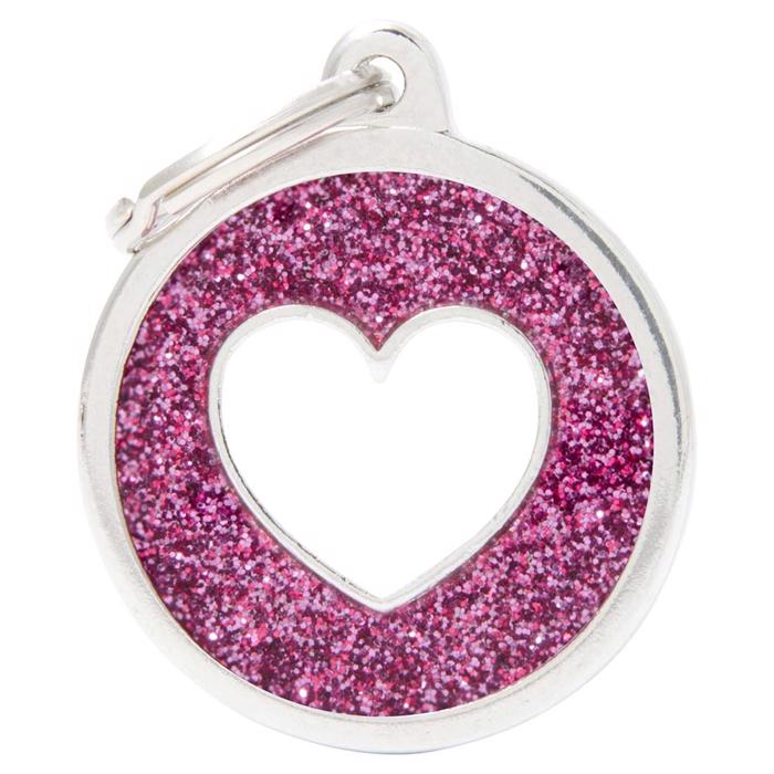 My Family Stort Hundetegn Shine Pink Glimmer Cirkel med Hvidt Hjerte