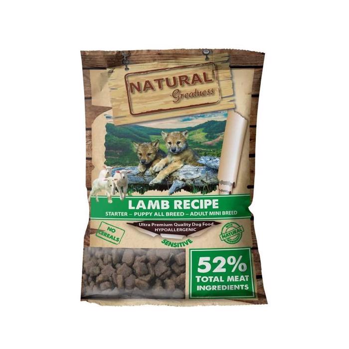 Natural Greatness Ultra Premium Kornfrit SMAGSPRØVE Hvalpe & Mini Racer Lamb 100g