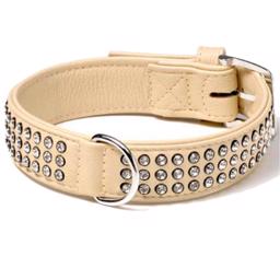 Nordic Bøffellæder Deluxe Halsbånd Bling Bling Beige