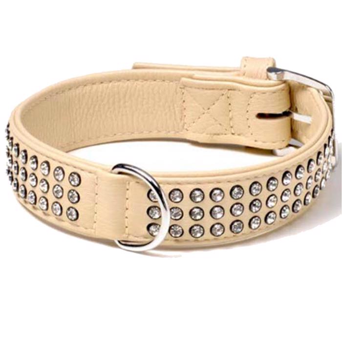 Nordic Bøffellæder Deluxe Halsbånd Bling Bling Beige