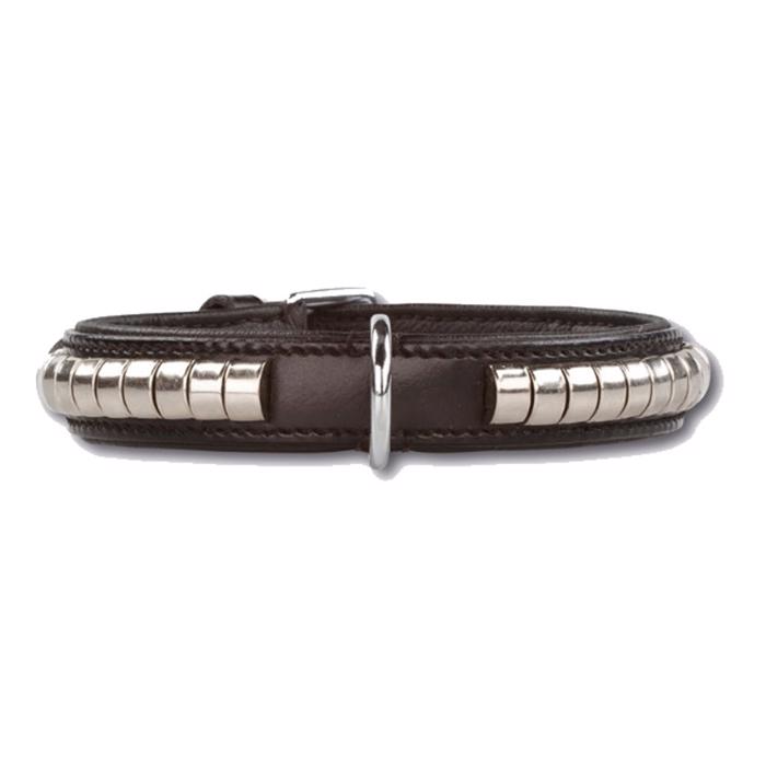 Læder Hundehalsbånd Design Silver Row Sort