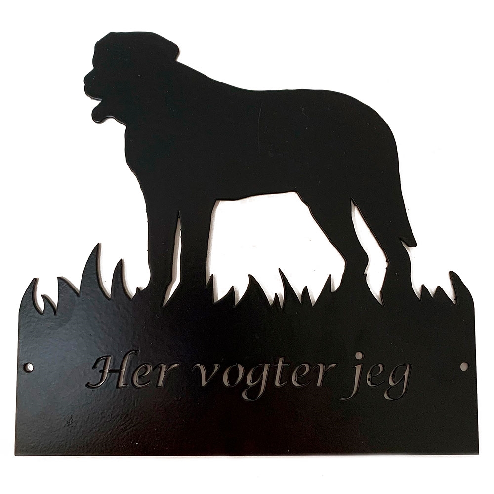 HER VOGTER JEG skilt Med Racehunden