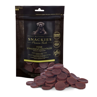 Snackies Premium Naturals Snack Kød Mønter Struds 350g