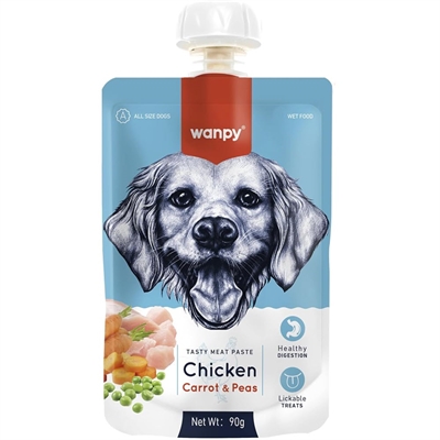 Wanpy Dog Tasty Meat Paste Chicken Topping Kylling, Gulerod & Ærter 90g