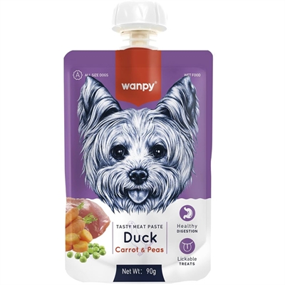 Wanpy Dog Tasty Meat Paste Duck Topping And, Gulerod & Ærter 90g