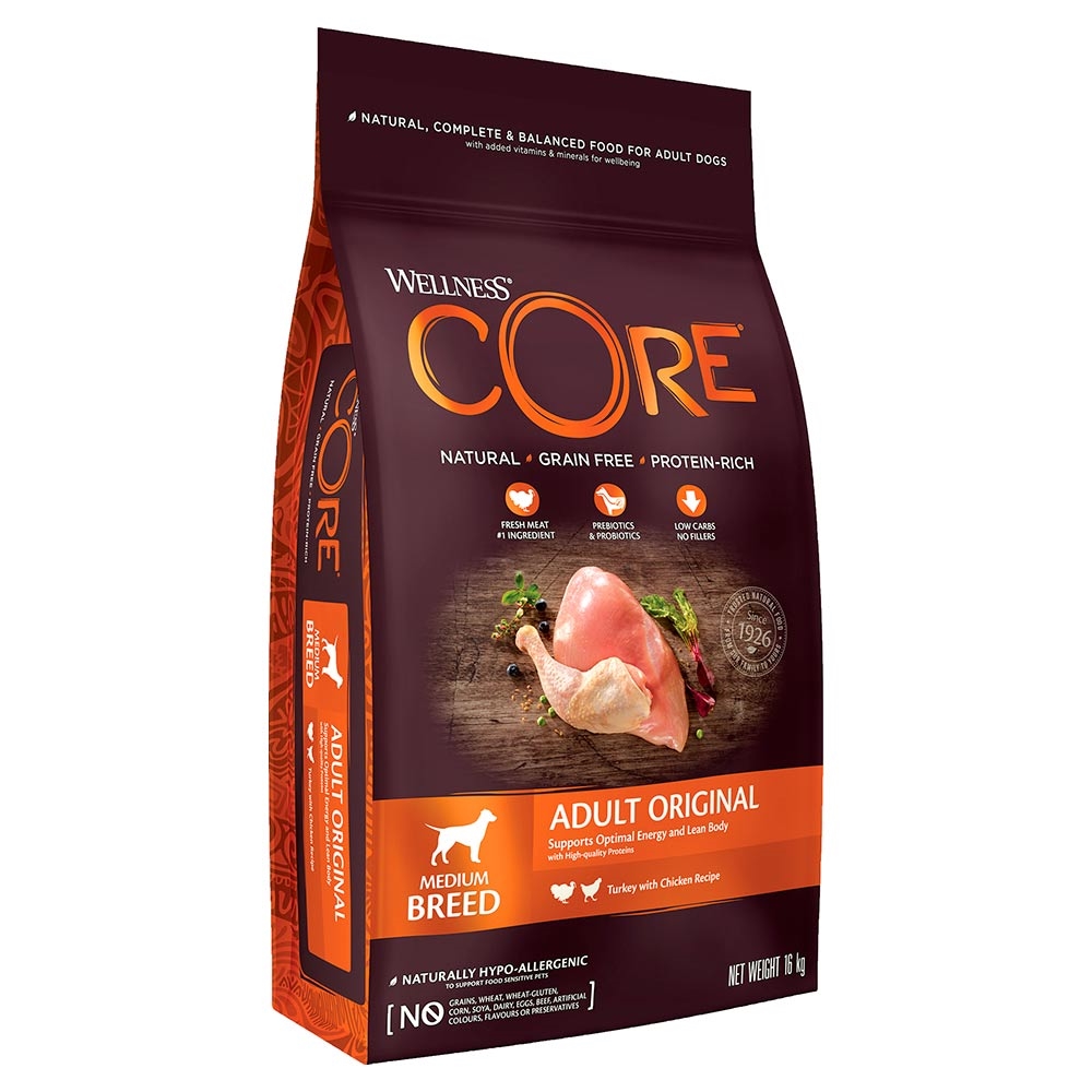 Wellness Core Adult Original Tørfoder til Mellem Racer Kylling & Kalkun