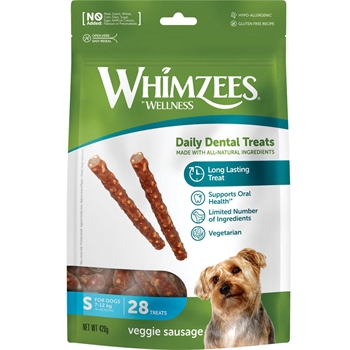 Whimzees Veggie Sausage Sticks GMO og Glutenfri SMALL 28stk 420g
