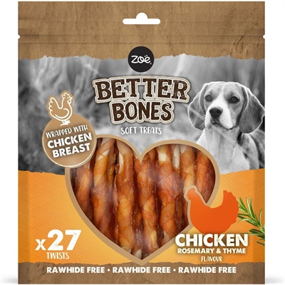 Zeus Better Bones Soft Twisters Rawhide Free Chicken & Timian 27stk