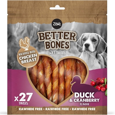 Zeus Better Bones Soft Twisters Rawhide Free Duck & Cranberry 27stk