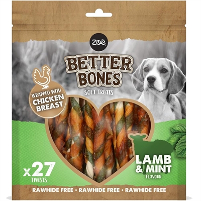 Zeus Better Bones Soft Twisters Rawhide Free Lamb & Mint 27stk